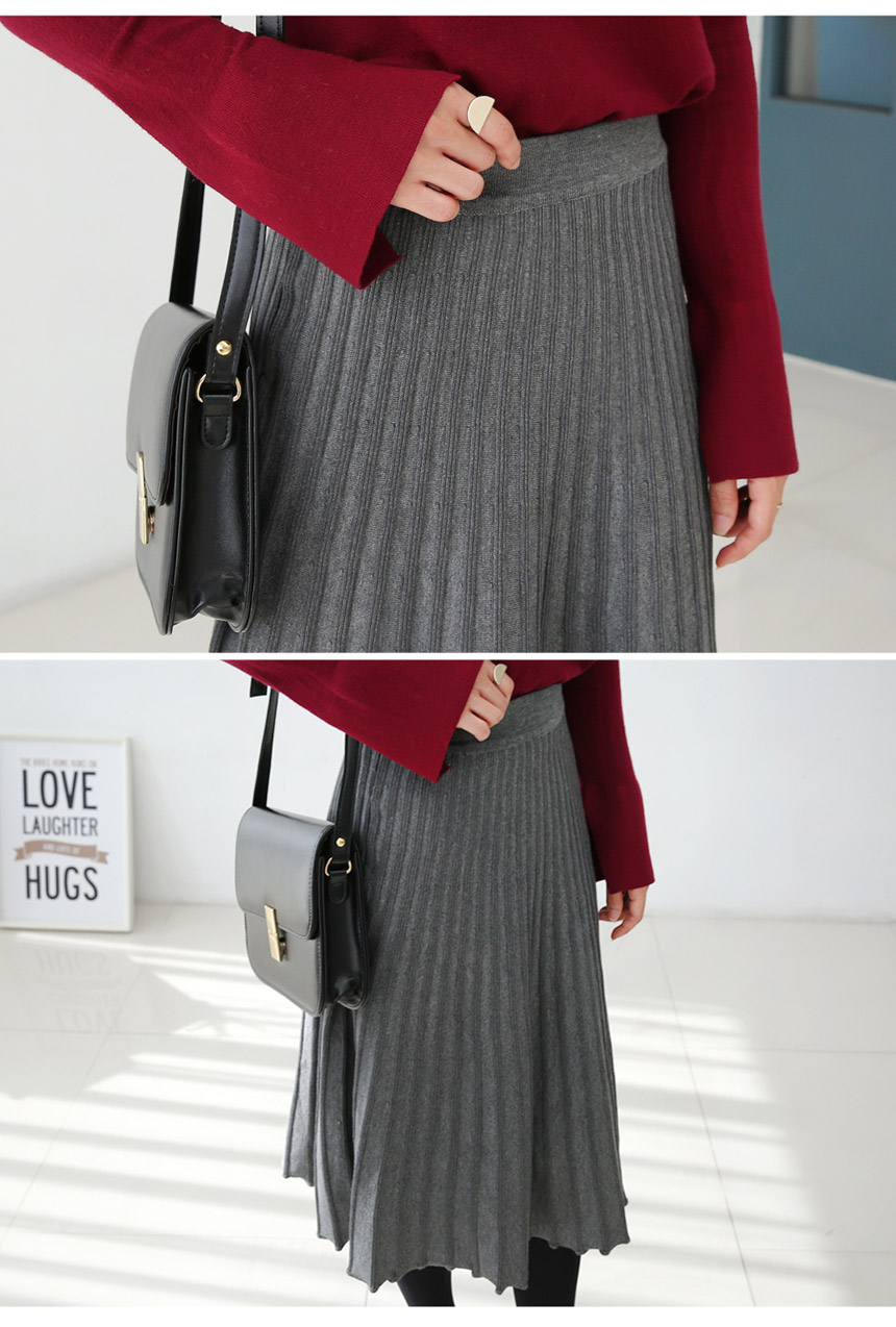 Knitted Pleated Long Skirt Crease Flare Romantic D