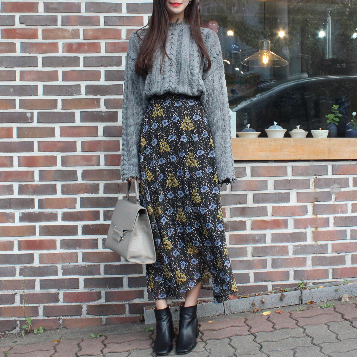 Flower chiffon maxi skirt 2col Winter Coordination