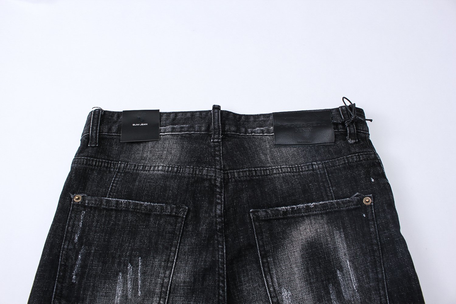 Korea Jeans Pants DiSquared 2 Black Leather Patch 