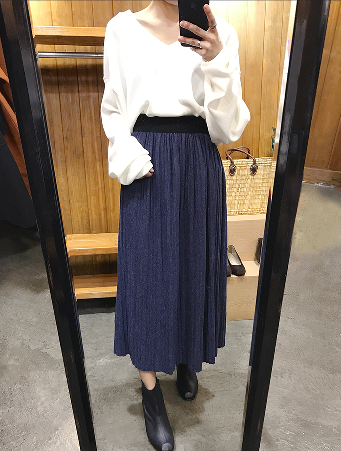 Winter wool pleated long skirt brushed bending wri