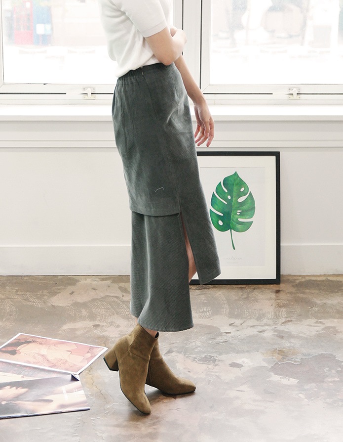 Leather suede square nose mid-angle boots heel hei