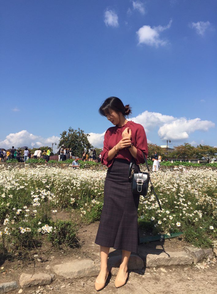 Check Mermaid skirt 2col Stylish neat modern sensi