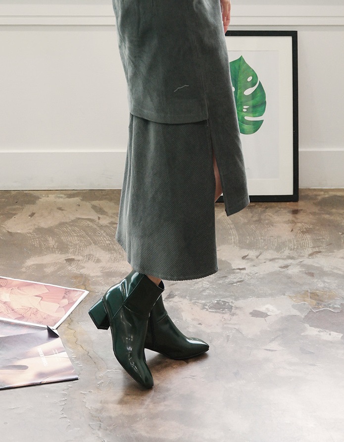 Leather suede square nose mid-angle boots heel hei