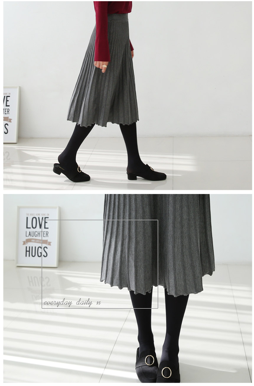 Knitted Pleated Long Skirt Crease Flare Romantic D