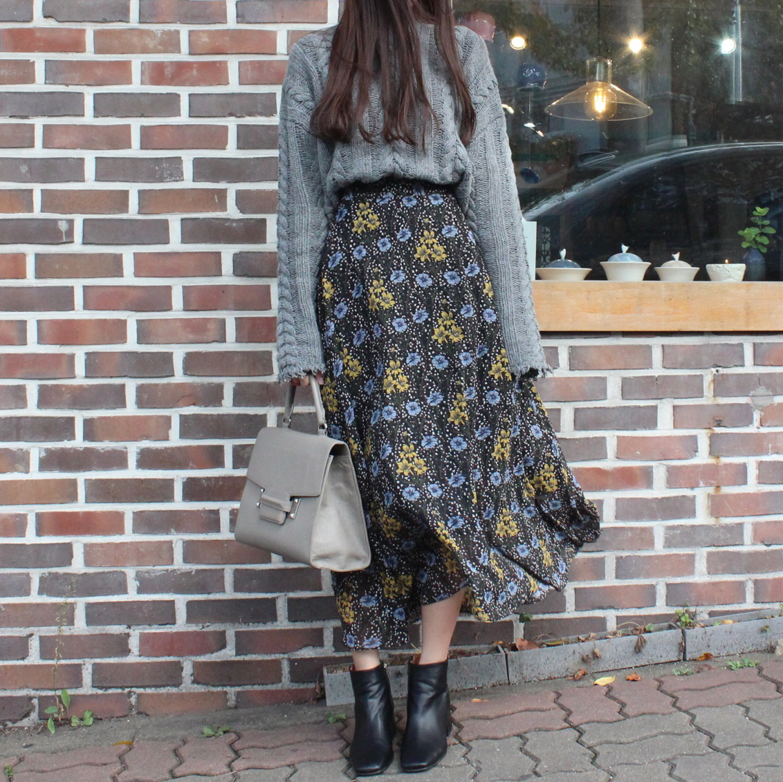 Flower chiffon maxi skirt 2col Winter Coordination