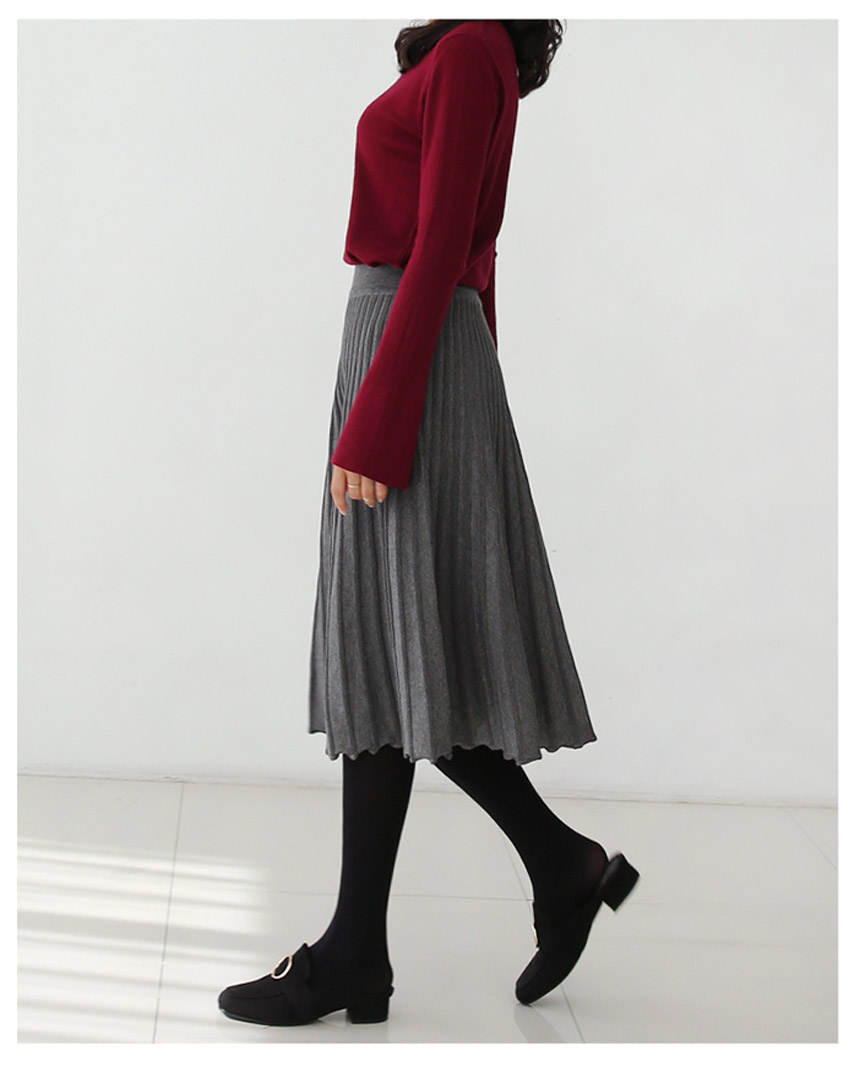 Knitted Pleated Long Skirt Crease Flare Romantic D