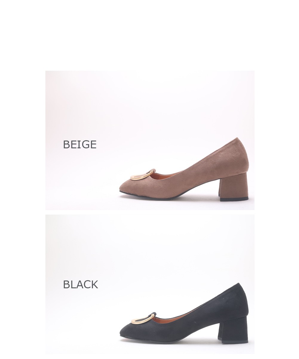 Metal Decorative Suede Pumps 4.5cm Middle Heel Rin