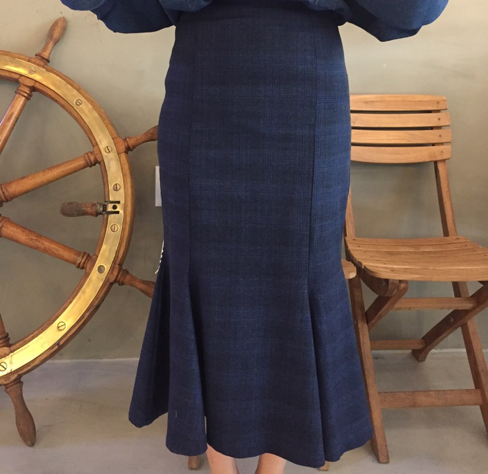 Check Mermaid skirt 2col Stylish neat modern sensi