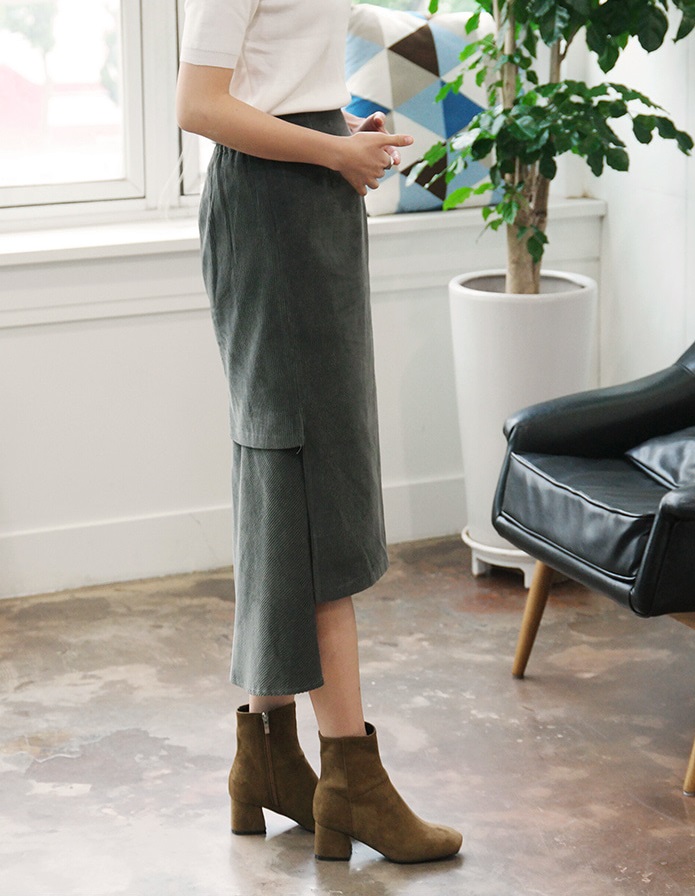 Leather suede square nose mid-angle boots heel hei