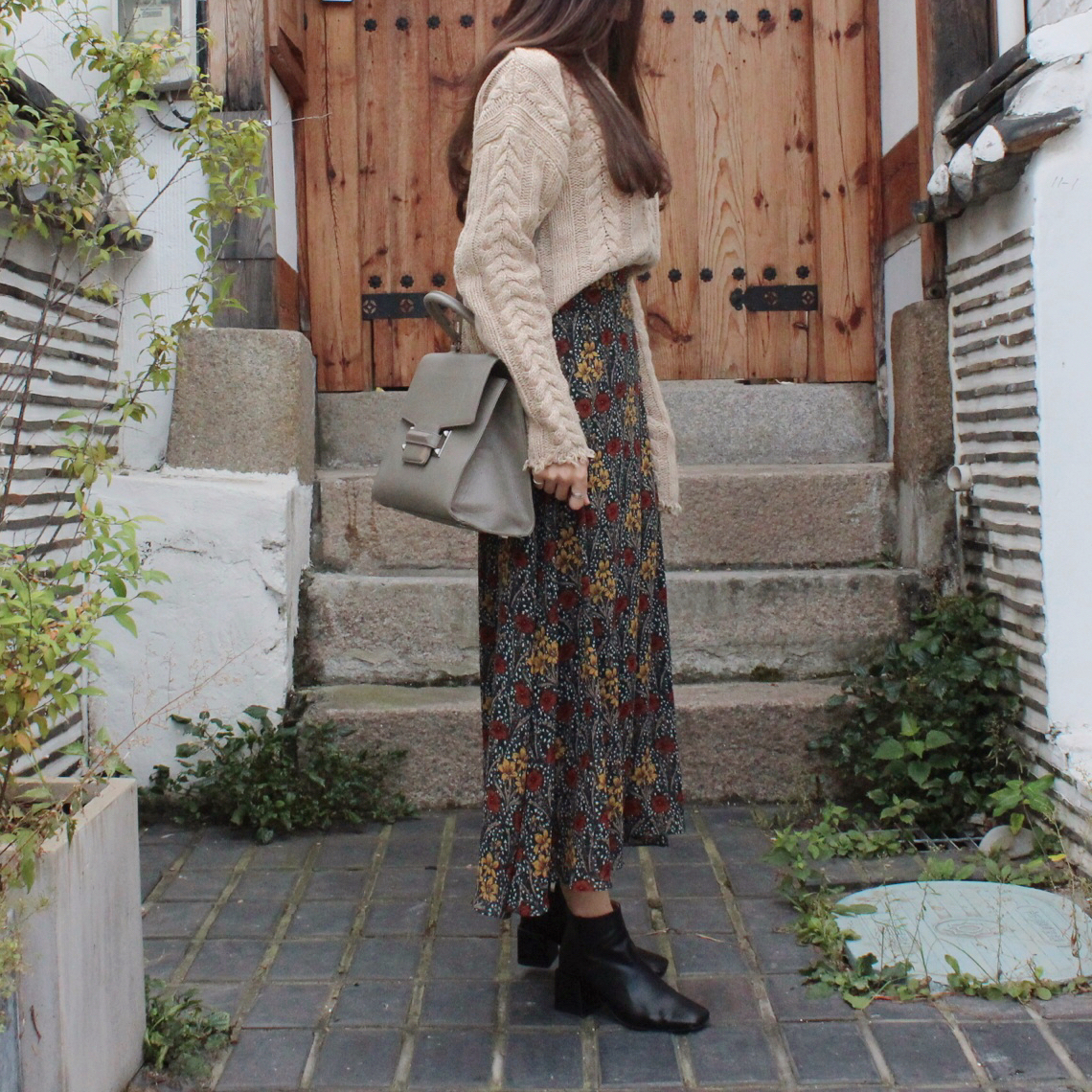 Flower chiffon maxi skirt 2col Winter Coordination