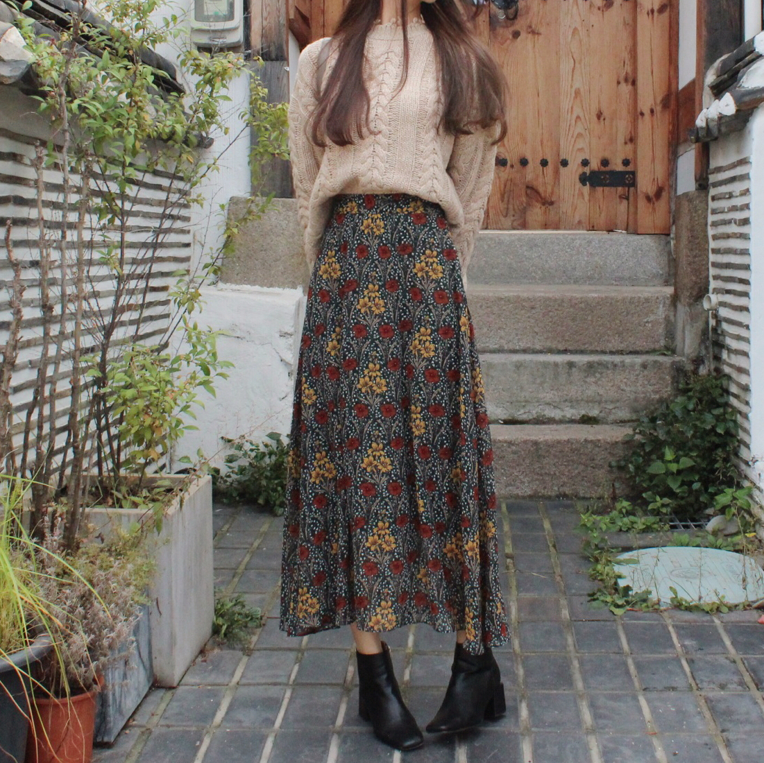 Flower chiffon maxi skirt 2col Winter Coordination
