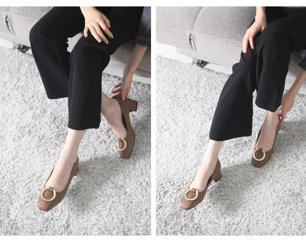 Metal Decorative Suede Pumps 4.5cm Middle Heel Rin