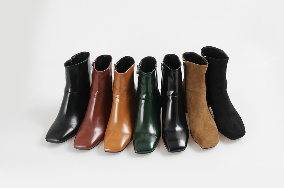 Leather suede square nose mid-angle boots heel hei