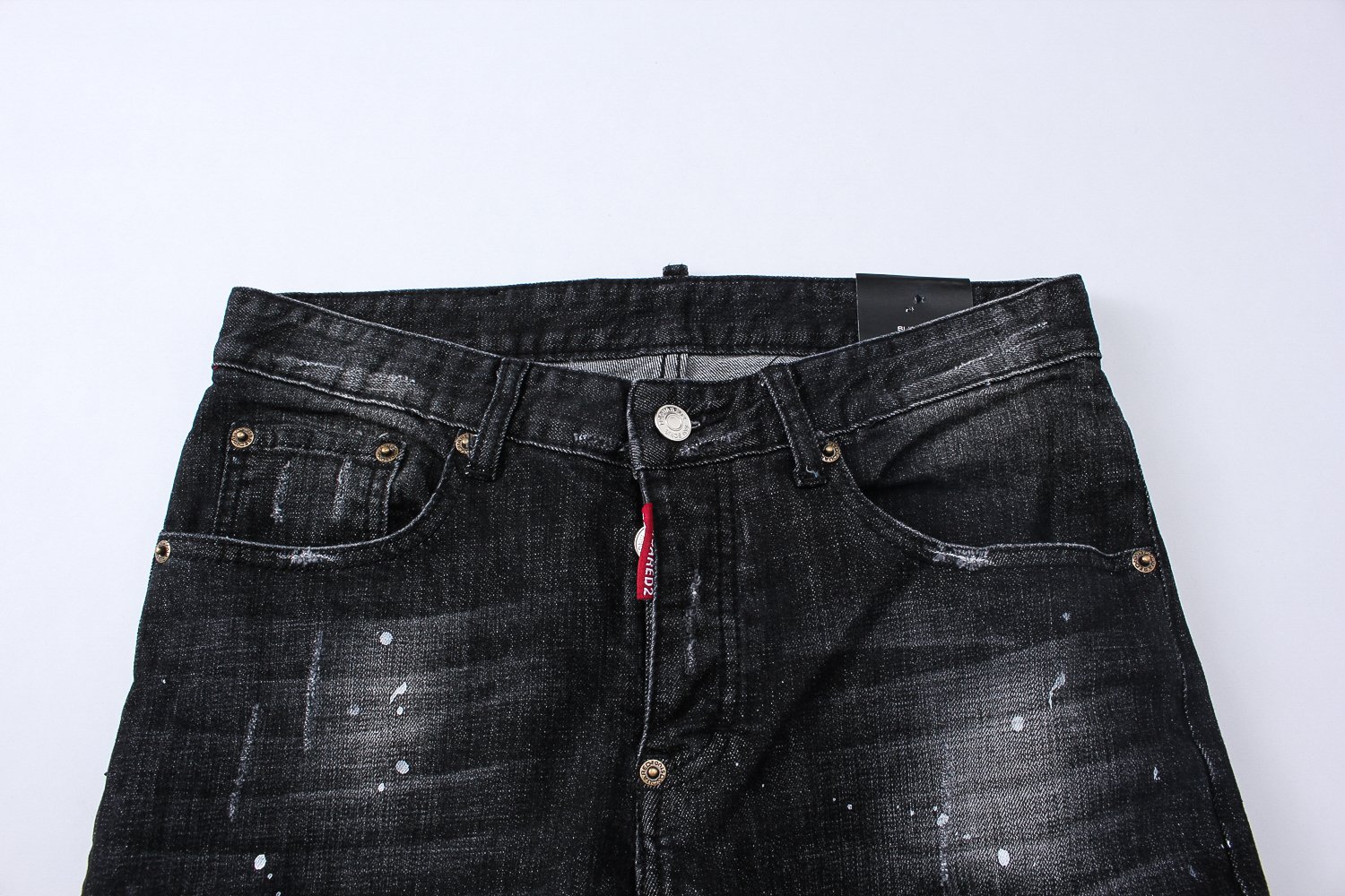 Korea Jeans Pants DiSquared 2 Black Leather Patch 
