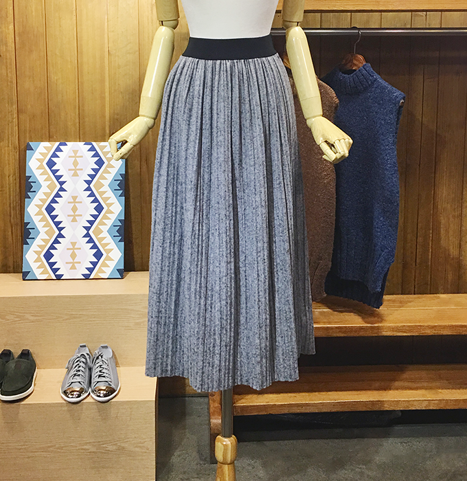 Winter wool pleated long skirt brushed bending wri