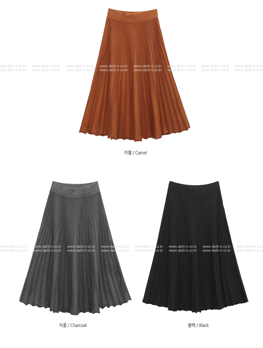 Knitted Pleated Long Skirt Crease Flare Romantic D