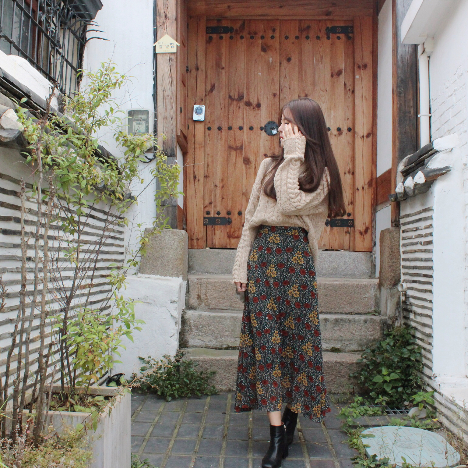 Flower chiffon maxi skirt 2col Winter Coordination