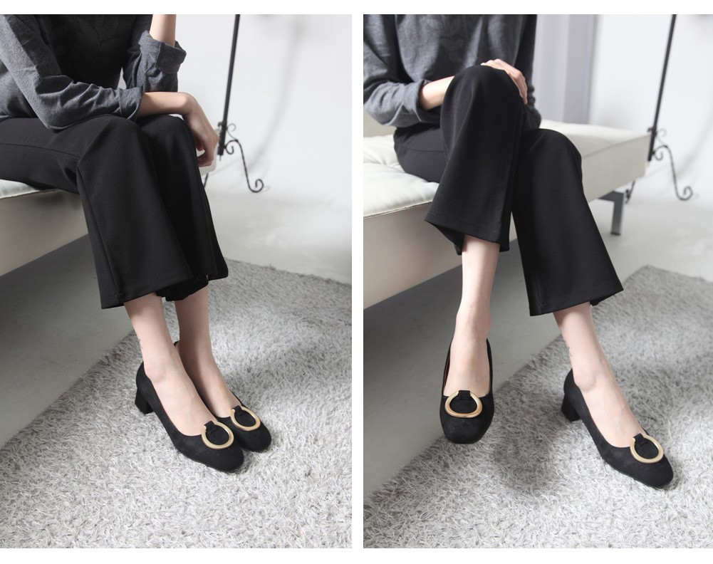 Metal Decorative Suede Pumps 4.5cm Middle Heel Rin