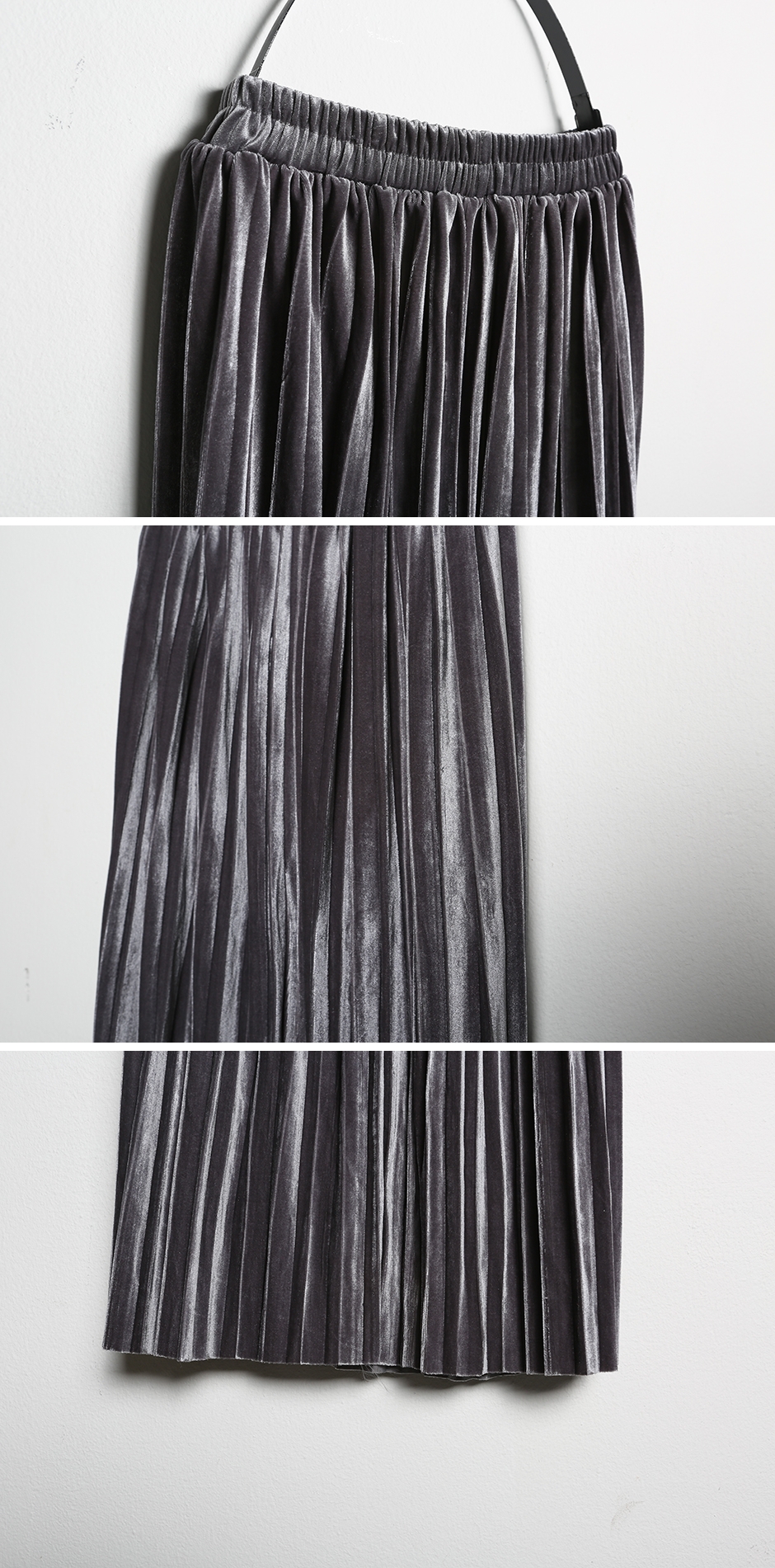 Glossy velvet Pleated bands Long skirt Semi office