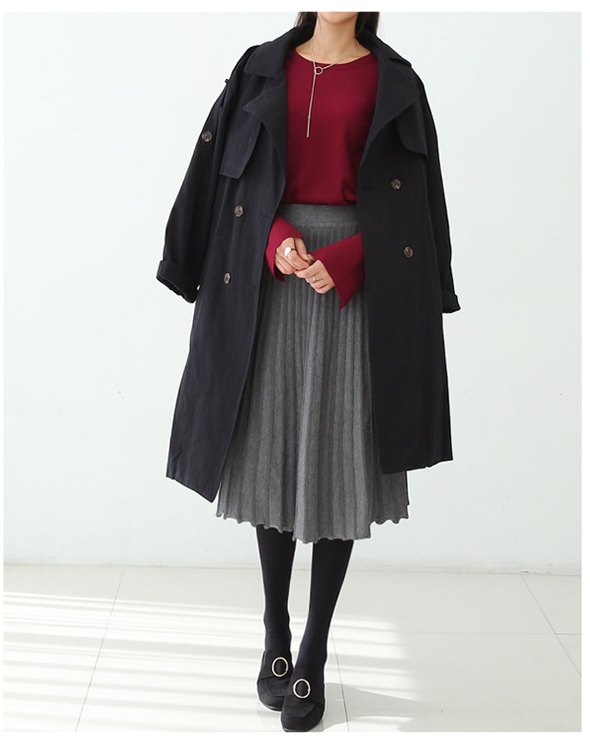 Knitted Pleated Long Skirt Crease Flare Romantic D