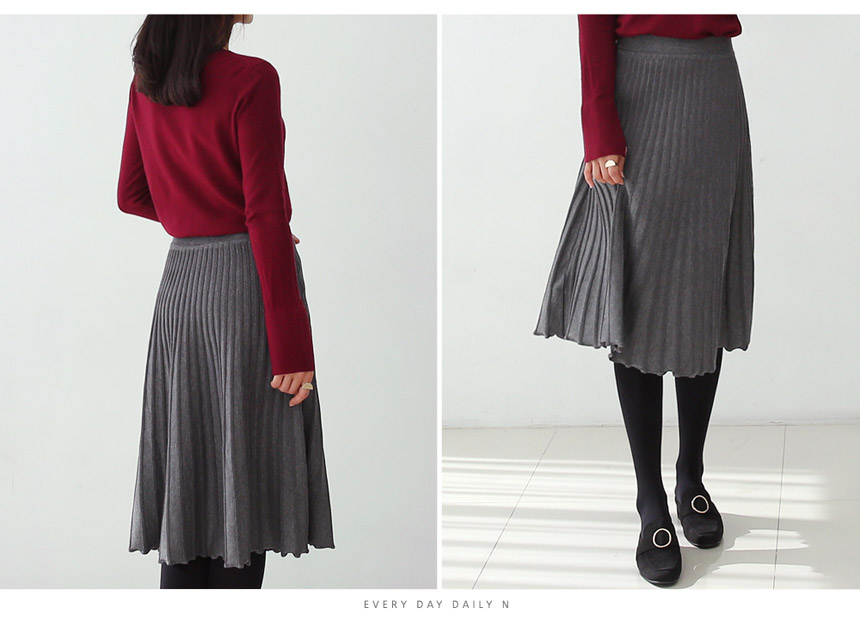 Knitted Pleated Long Skirt Crease Flare Romantic D