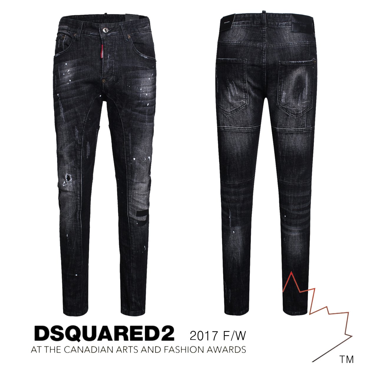 Korea Jeans Pants DiSquared 2 Black Leather Patch 