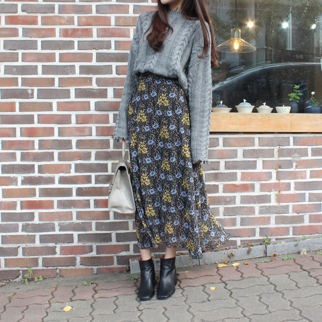 Flower chiffon maxi skirt 2col Winter Coordination