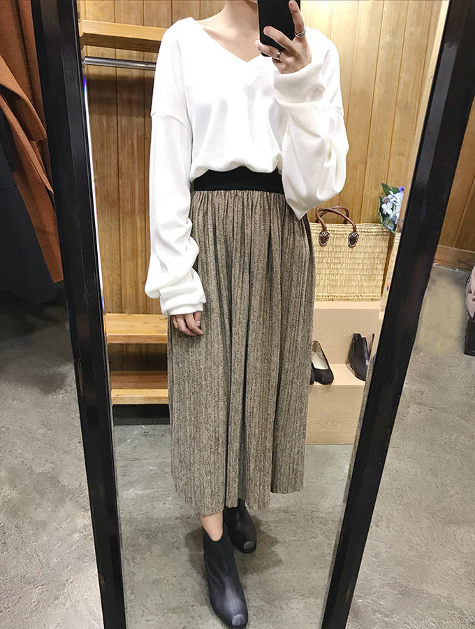 Winter wool pleated long skirt brushed bending wri