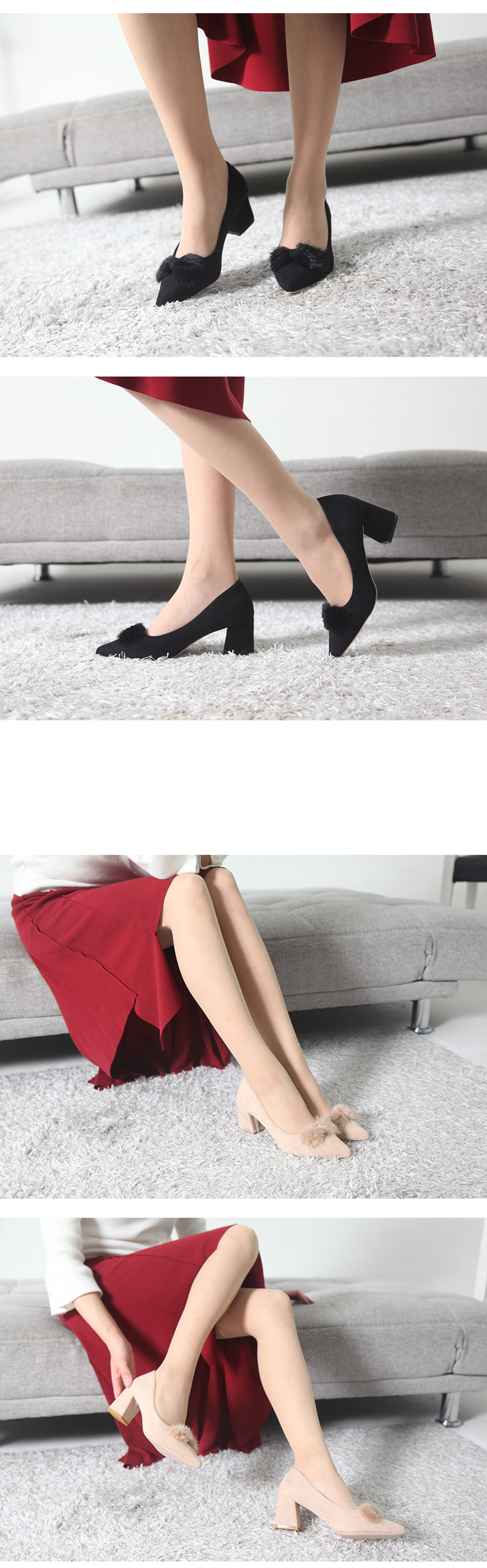 Stiletto Mink Decorative Suede Pumps Medium Heel 6