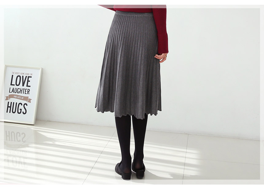 Knitted Pleated Long Skirt Crease Flare Romantic D