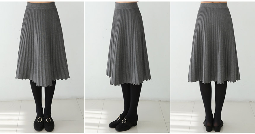 Knitted Pleated Long Skirt Crease Flare Romantic D