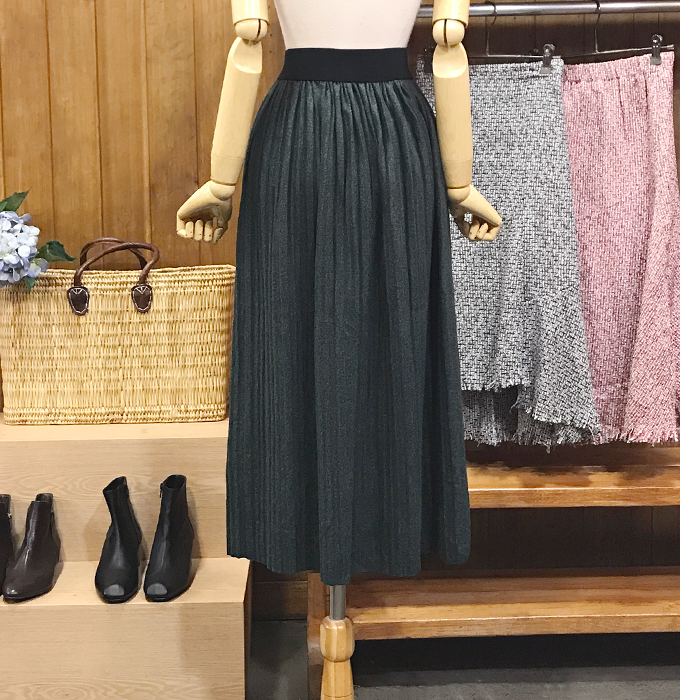 Winter wool pleated long skirt brushed bending wri