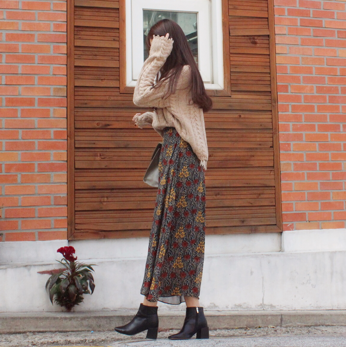 Flower chiffon maxi skirt 2col Winter Coordination