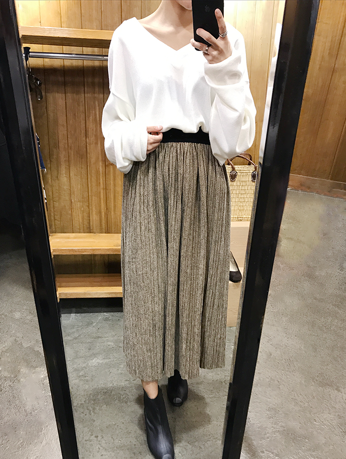 Winter wool pleated long skirt brushed bending wri