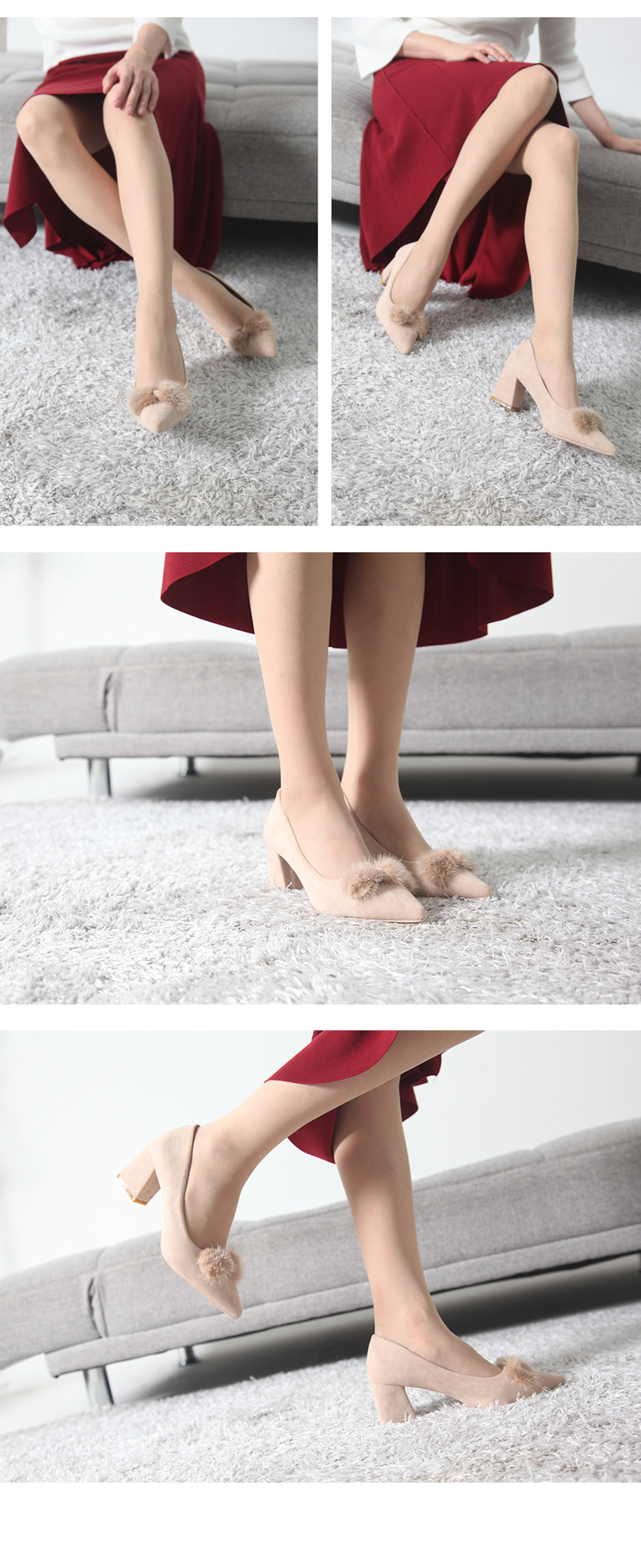 Stiletto Mink Decorative Suede Pumps Medium Heel 6