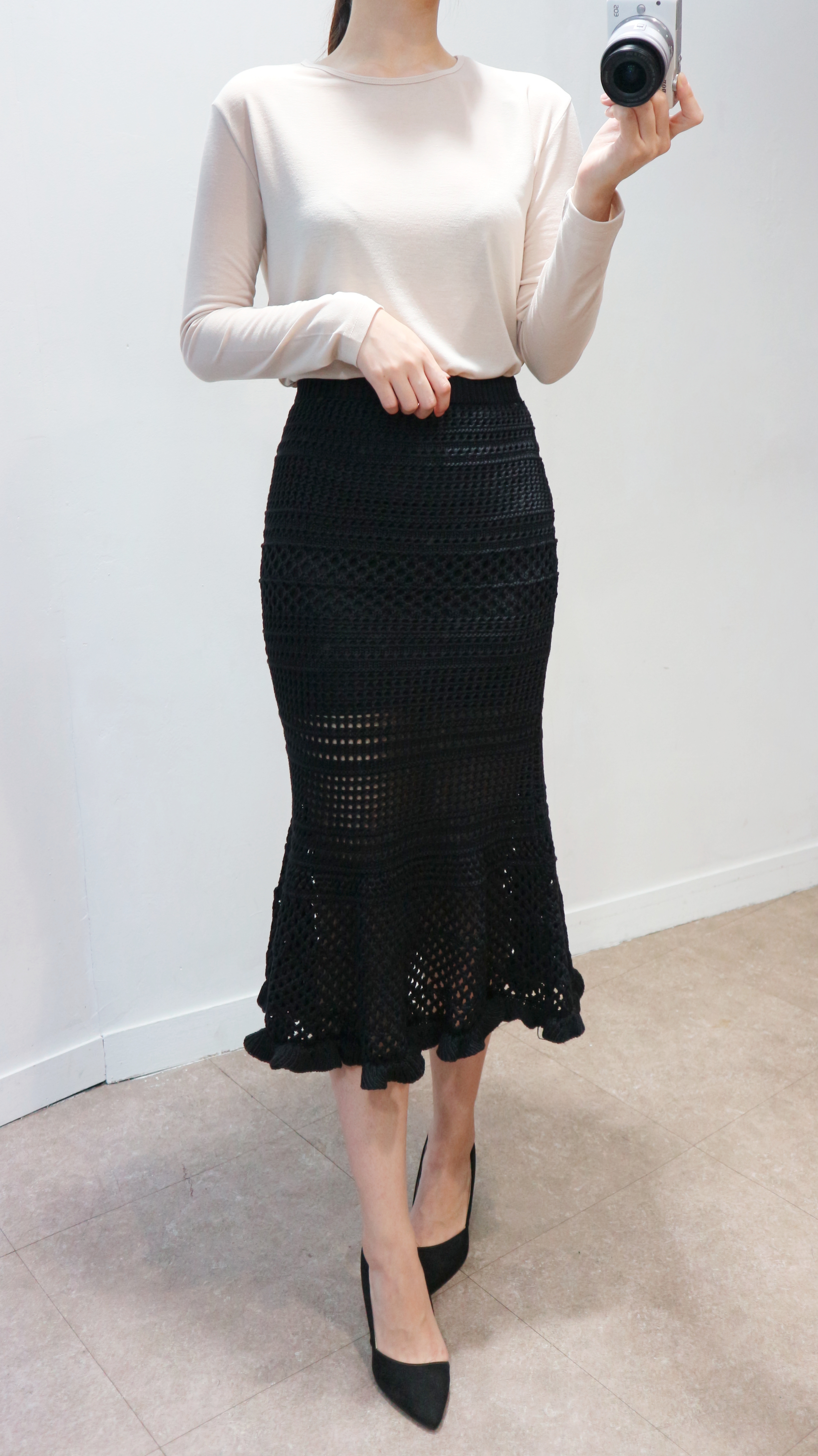 See-through Mermaid Knit Long Skirt Skirt Bending