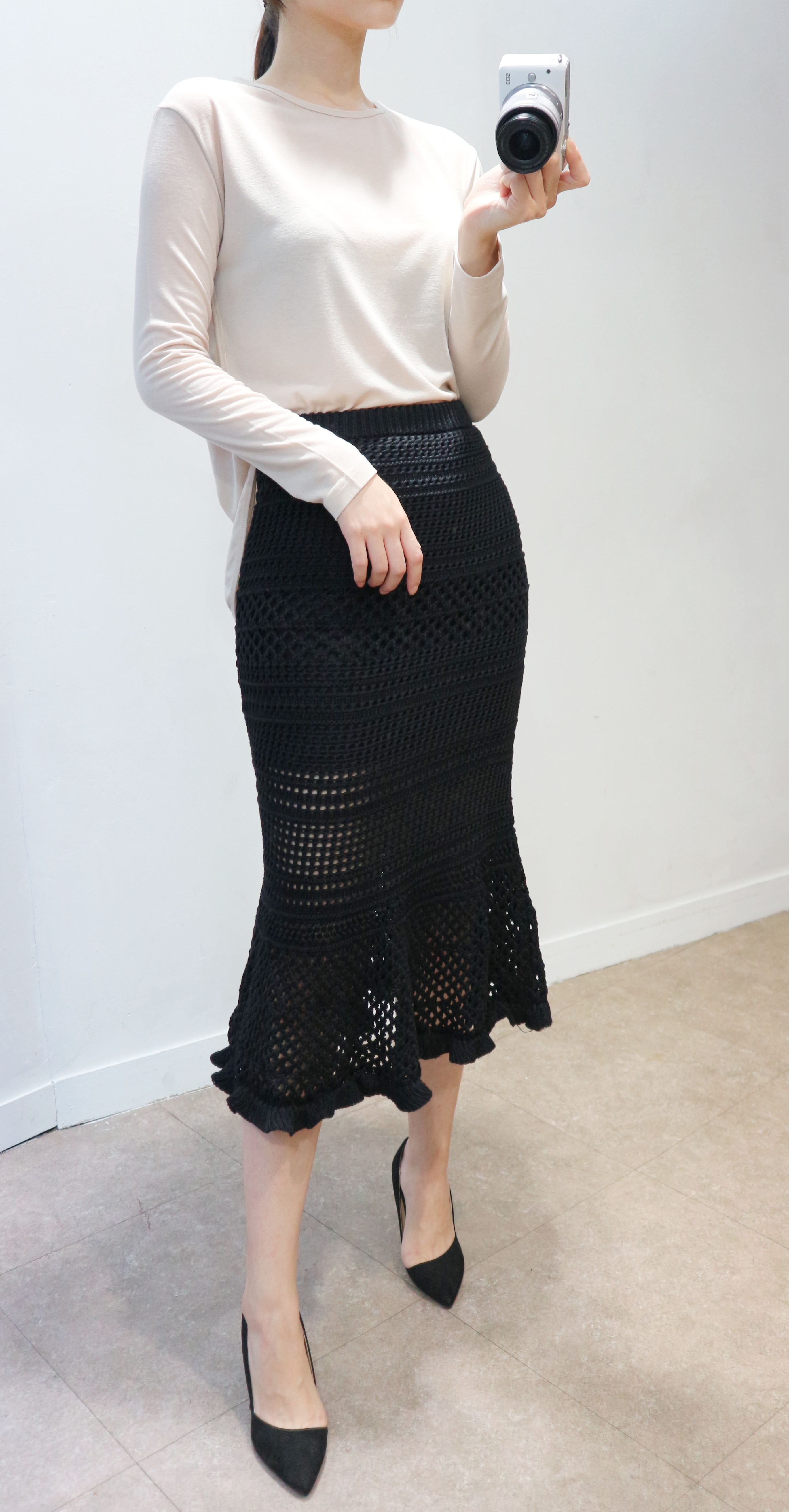 See-through Mermaid Knit Long Skirt Skirt Bending