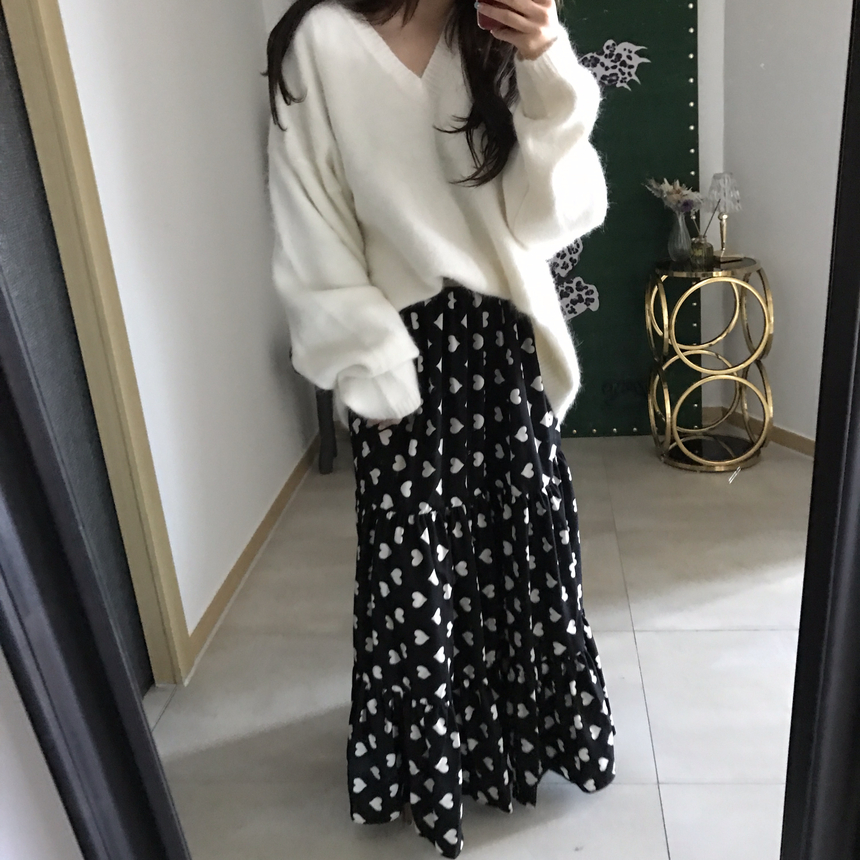 Heart long skirt Lovely look simple 30s female pre