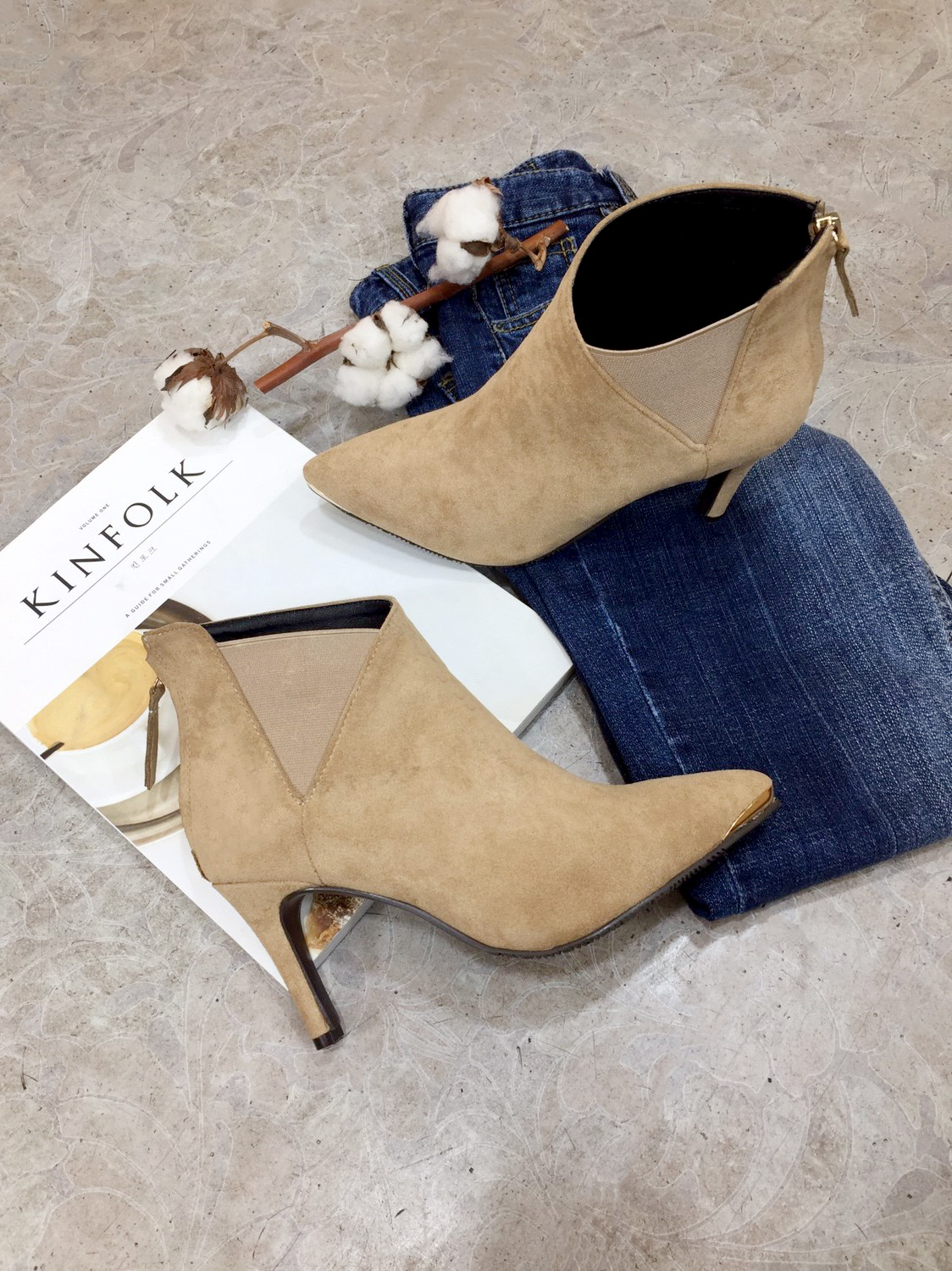 7cm Joshi Simple Suede Stiletto Heel Booty Chelsea