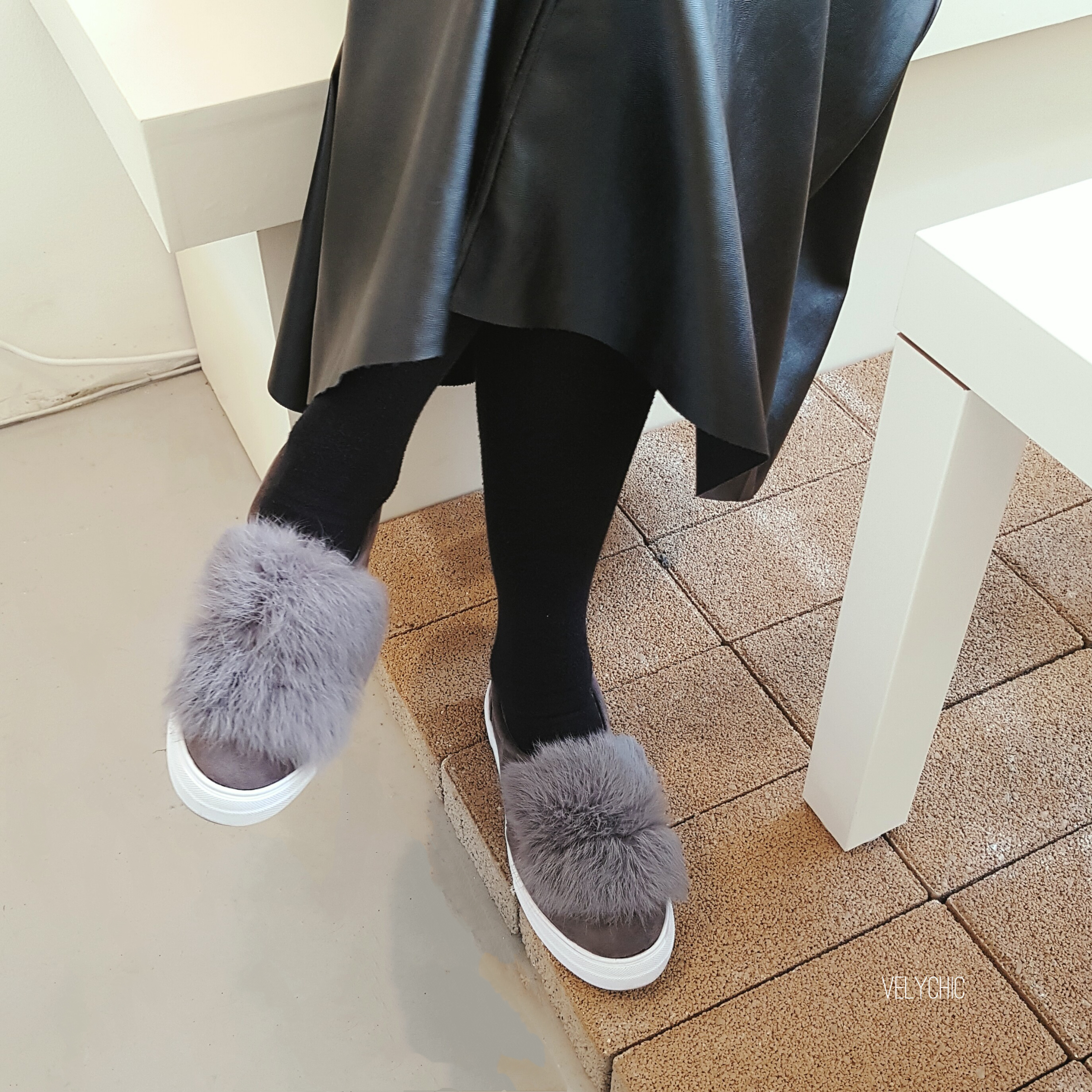 Long skirt leather A-line mom black Women's win