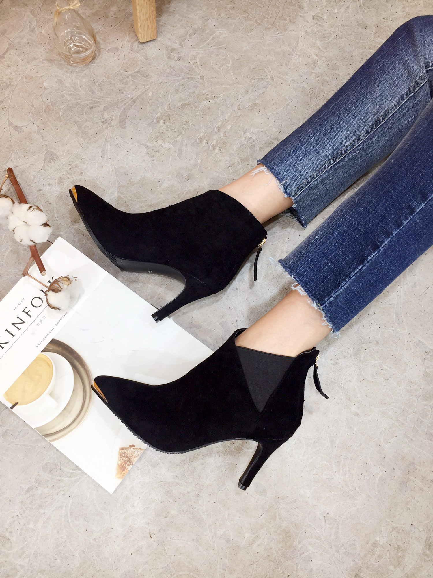 7cm Joshi Simple Suede Stiletto Heel Booty Chelsea