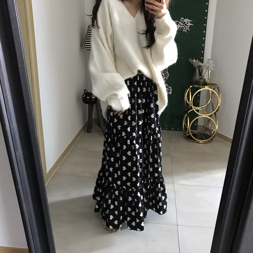 Heart long skirt Lovely look simple 30s female pre