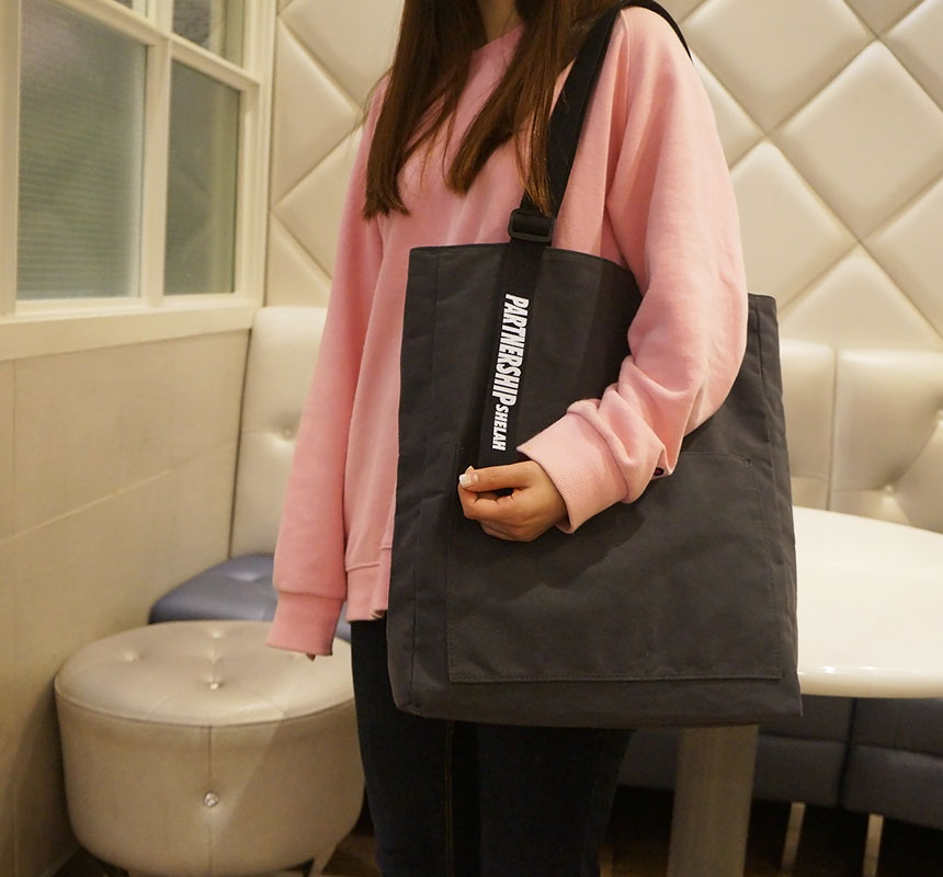 Shoulder Pocket Eco Back Lettering Canvas Bag Dail