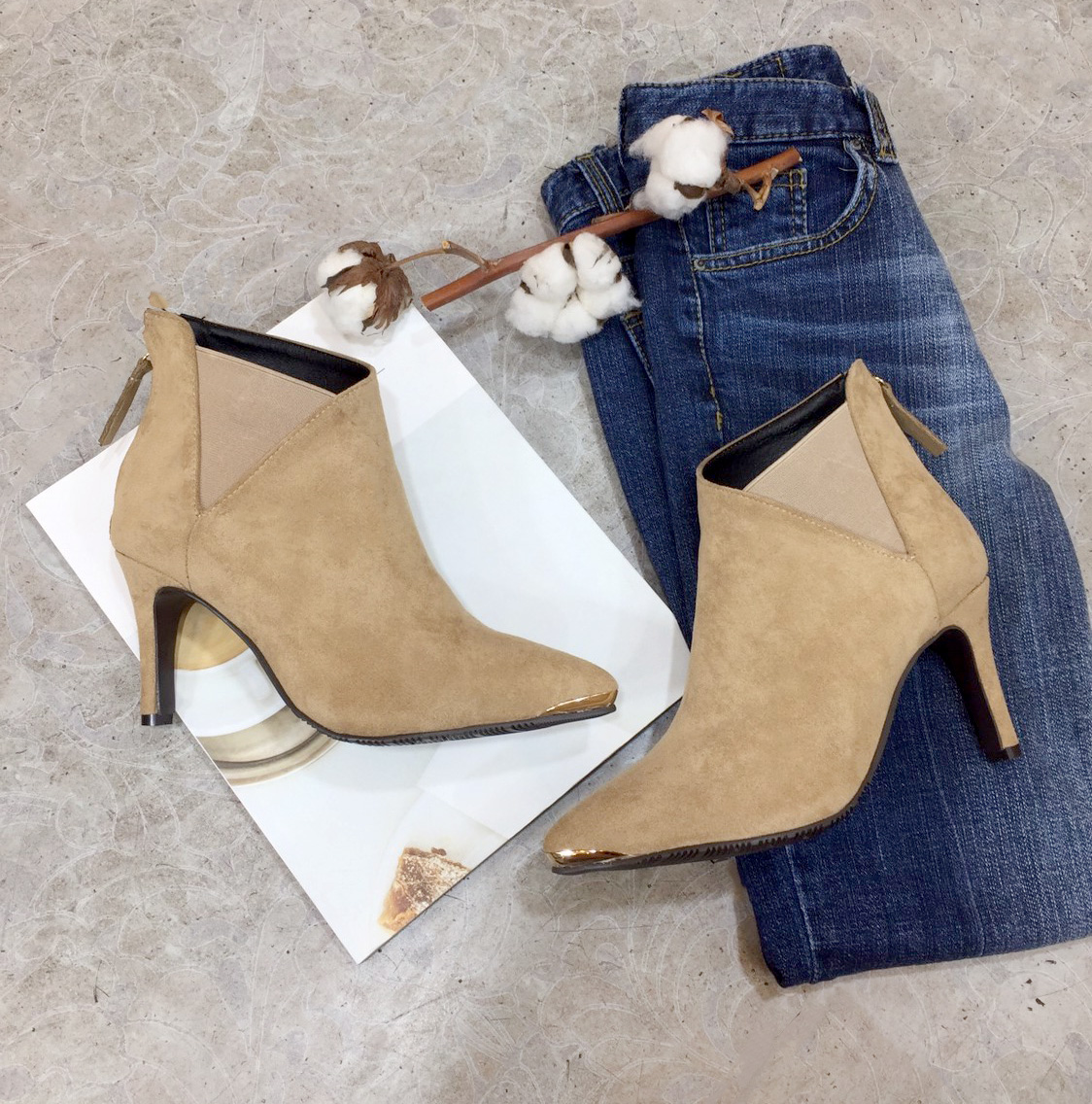 7cm Joshi Simple Suede Stiletto Heel Booty Chelsea