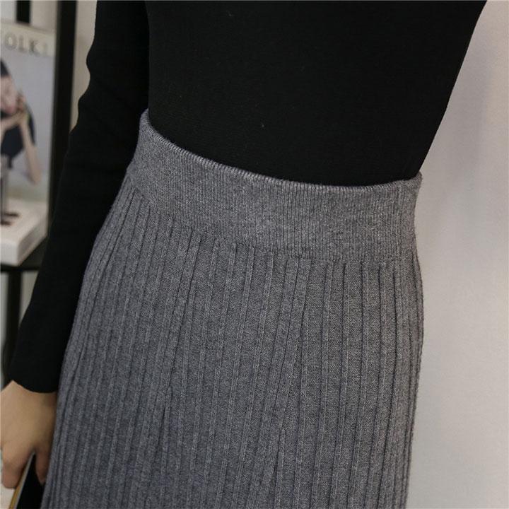 A line flared banding long skirt gray beige black 