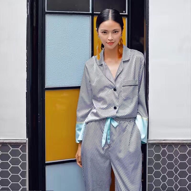 Imported Reica luxury silk long-sleeved pajamas cu