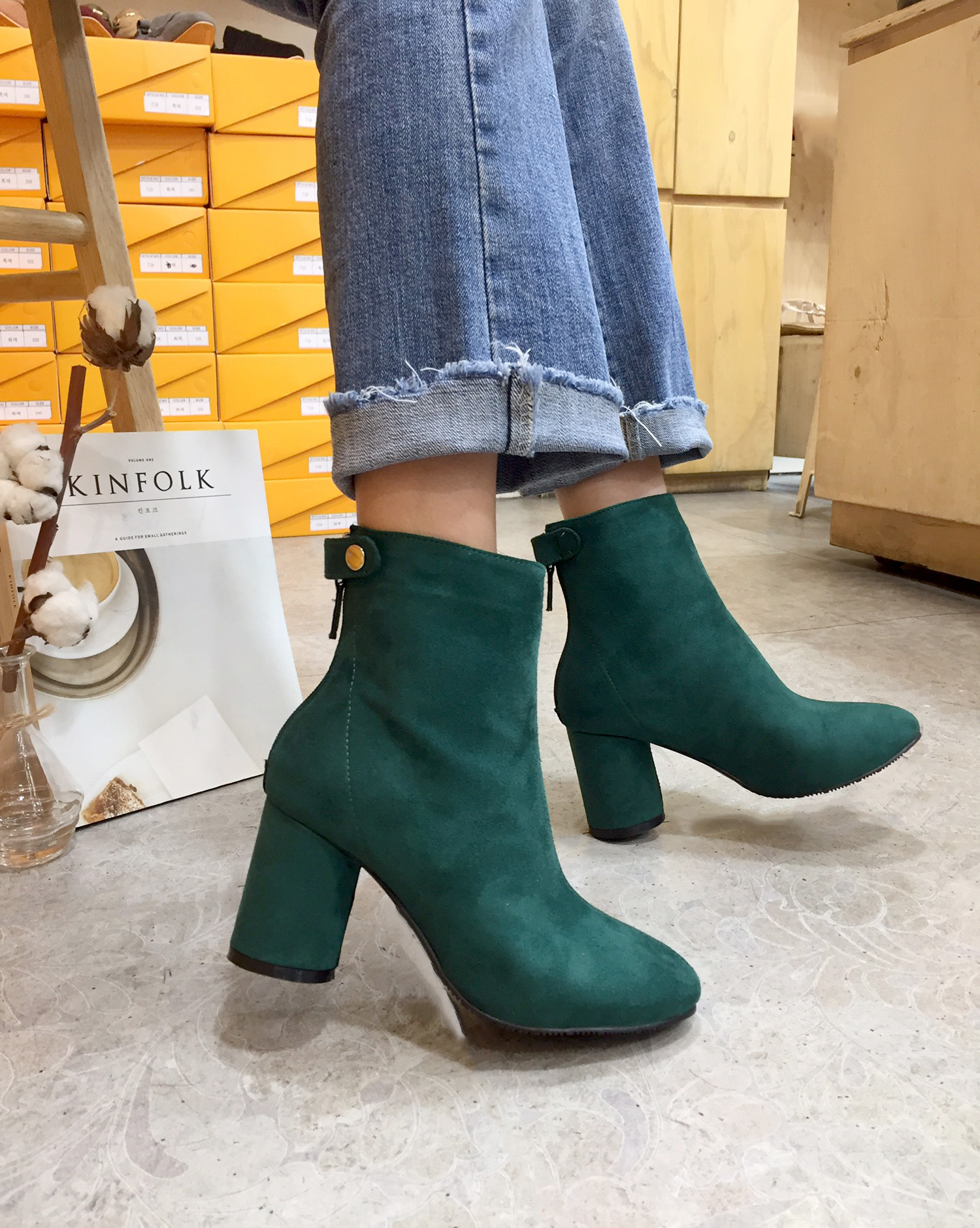 7cm merci simple suede suede round hoodie Ankle bo