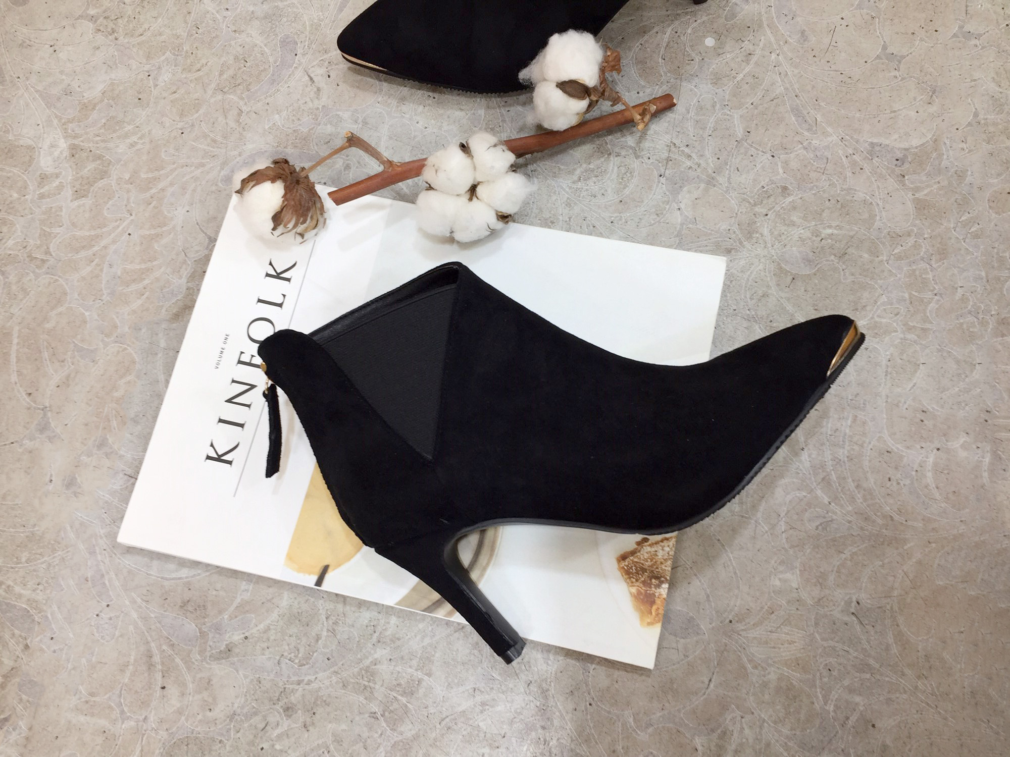 7cm Joshi Simple Suede Stiletto Heel Booty Chelsea