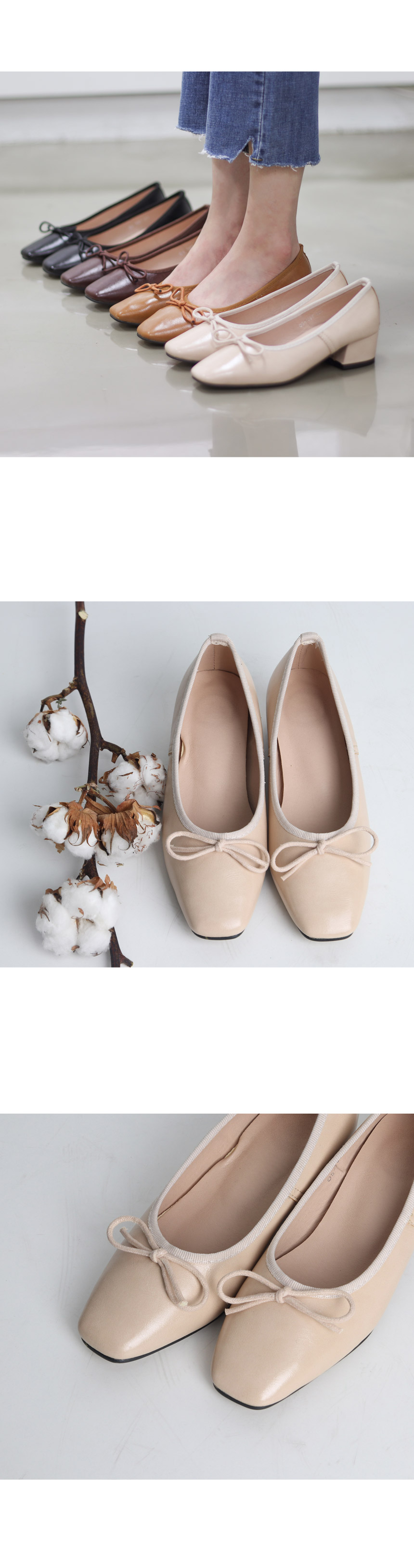 Ribbon Square Mid-Hill 4cm 20s Women's Shoes Gi