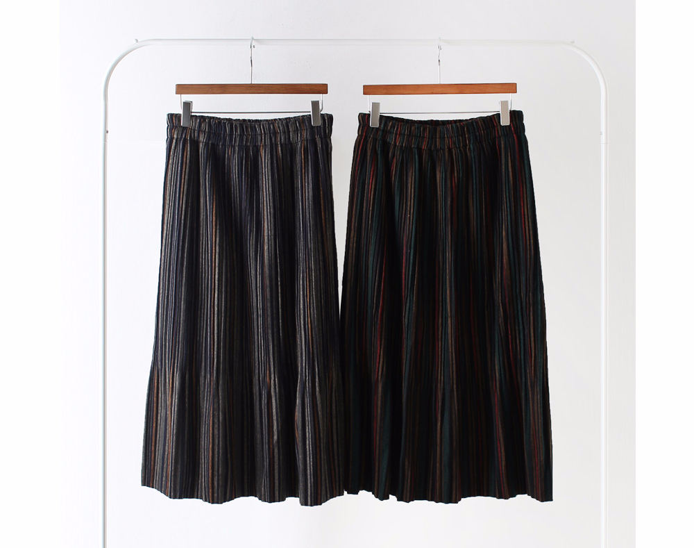 Striped bending pleated long skirt winter autumn w